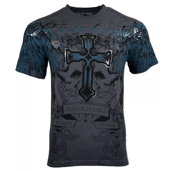 XTREME COUTURE by AFFLICTION Men's T-Shirt CARNIVORE Skulls Cross Biker S-5XL - Picture 2 of 9